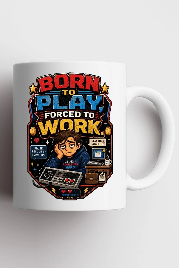 Born To Play Forced To Work Versiyon 1 Piksel Art Tasarım Kupa