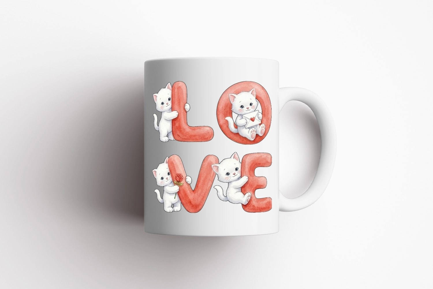 Beyaz Kedi – LOVE Yazılı Sevgililer Günü Özel Tasarım Kupa