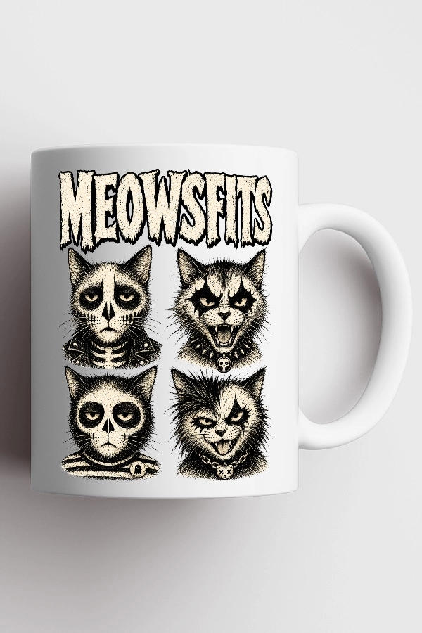 Misfits - Meowsfits Kedi Rock Tasarım Kupa - Versiyon 1