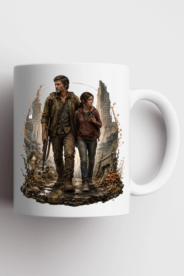 Joel ve Ellie Harabe Şehir Tasarımlı The Last of Us Fan Art Kupa