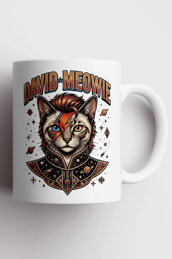 David Bowie - David Meowie Kedi Rock Tasarım Kupa - Versiyon 2