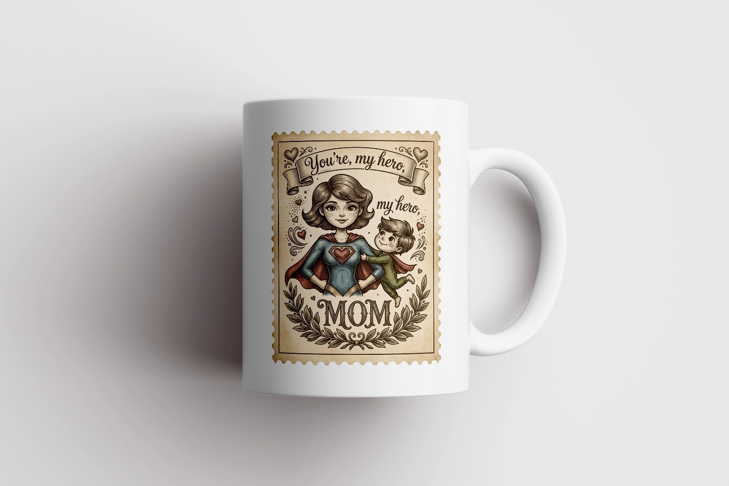 ’’You’re my hero’’ Vintage Posta Pulu Tasarımlı Süper Anne Tasarım Kupa 