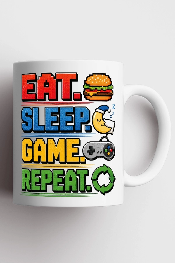 Eat Sleep Game Repeat Piksel Art Tasarım Kupa