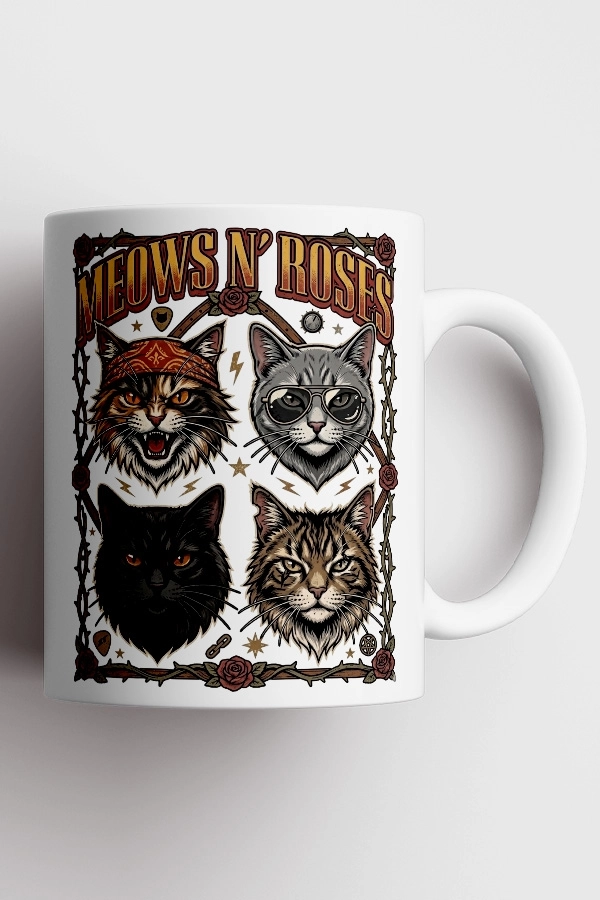 Guns N’ Roses - Meows N’ Roses Kedi Rock Tasarım Kupa - Versiyon 2