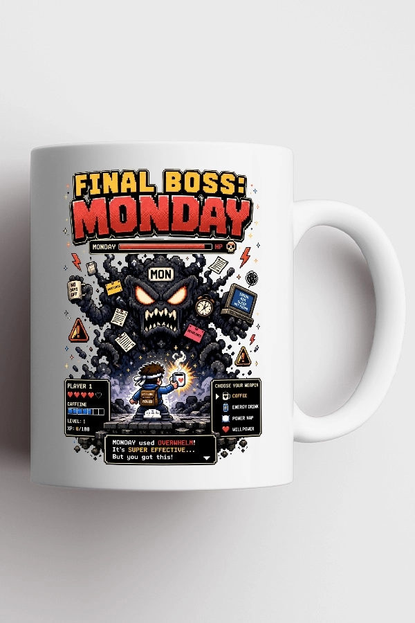 Final Boss Monday Piksel Art Tasarım Kupa