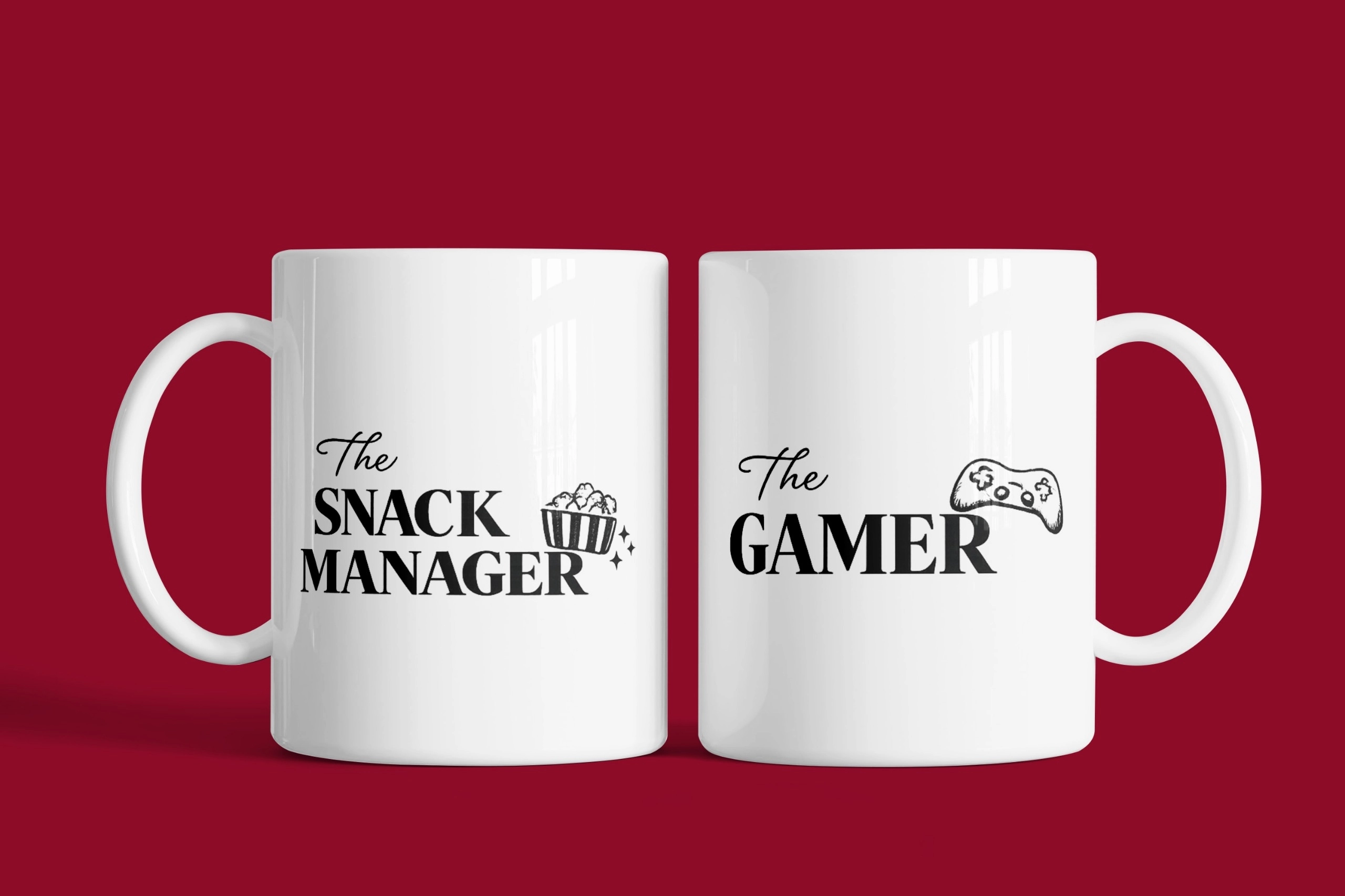 Snack Manager & Gamer – 2’li Kupa Seti | Sevgililer Günü Özel Tasarım Kupa